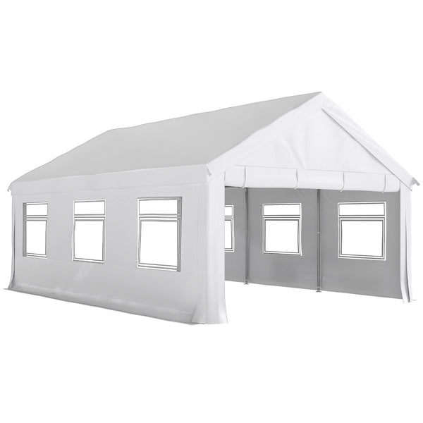 Gazebo da Giardino 597x395x302 cm con Pannelli Laterali 6 Finestre e Doppio Ingresso in Acciaio Galvanizzato Bianco prezzo