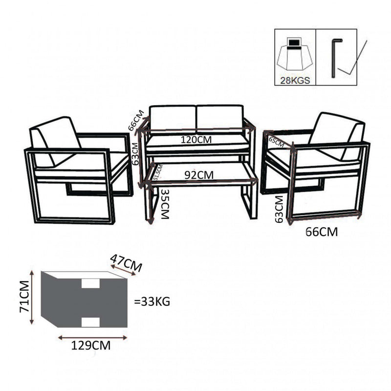 Set Salotto da Giardino Divano 2 Poltrone e Tavolino con Cuscini in Alluminio Taupe