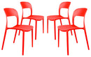 Set 4 Sedie da Giardino in Polipropilene Vandi Rosse