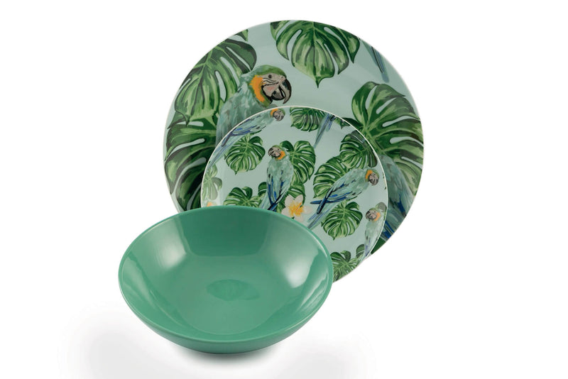 Servizio Piatti 18 Pezzi in Porcellana e Gres Villa d'Este Parrot Jungle