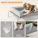 Brandina per Cani Rialzata 110x75x30 cm con Cuscino a L in Tessuto Grigio e Argento   
