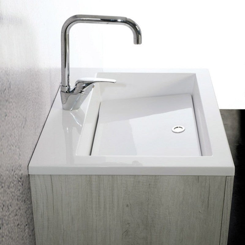 Mobile Lavatoio Vasca Zeus in MineralMarmo Apertura a 2 Ante 60x48x50 cm Grigio Cemento