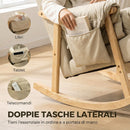Sedia a Dondolo Imbottita 77x104x93 cm con Seduta Profonda Tasche Laterali e Gambe in Legno di Caucciù in Tessuto Tecnico Beige      