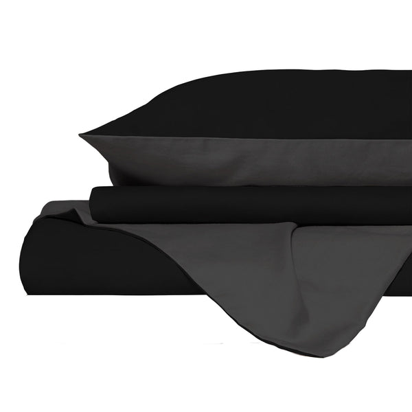 acquista Copripiumino con Sacco e Federe in Tinta Unita Double Face Linea Vera Nero e Fumo