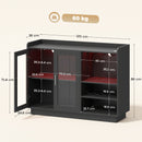 Mobile Portabottiglie 120x38x88 cm con Luce LED e Scaffale Regolabile in Legno e Vetro Nero      