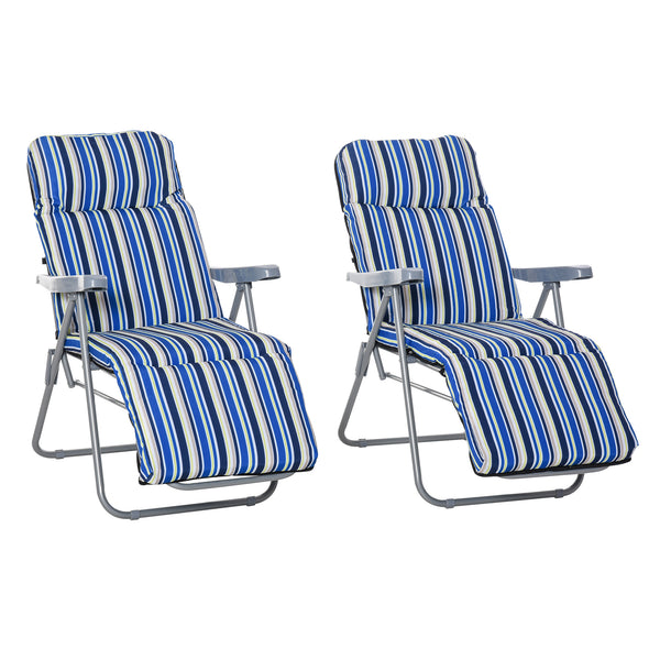 Set 2 Sdraio Pieghevoli 60x75x102 cm con Schienale Regolabile a 5 Livelli in Acciaio e Poliestere Blu e Crema online