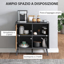 Credenza Moderna Mobile Basso 80x39x76 cm con Armadietto e Vani a Giorno in Legno Grigio Scuro  