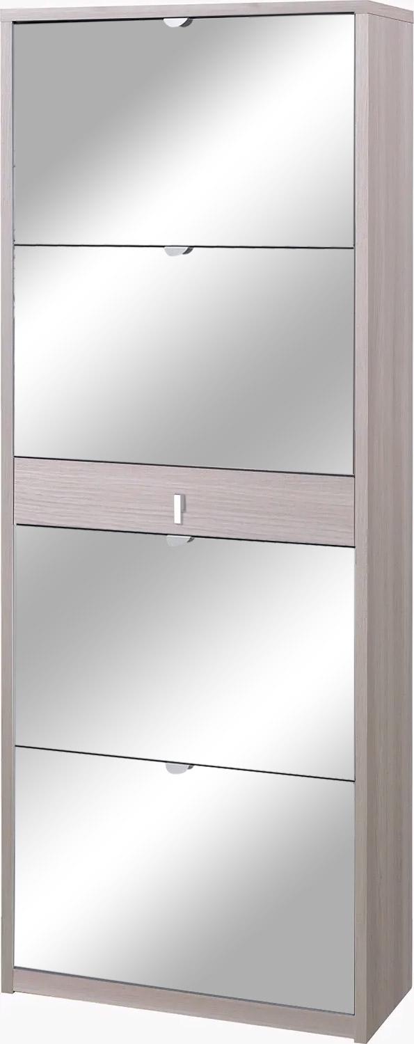 online Schuhschrank 4 Türen mit Spiegel 1 Schublade 63x164x29 cm Ulme hell