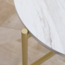 Tavolino da Caffè con Piano d'Appoggio Effetto Marmo Ø55x45 cm Struttura in Metallo Dorato