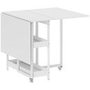 Tavolo Pieghevole a 2 Ribalte per 4 Persone 133,4x80x75 cm con 2 Ripiani Aperti in Legno e Metallo Bianco      