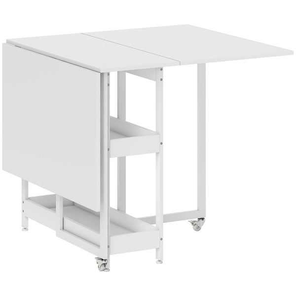 online Tavolo Pieghevole a 2 Ribalte per 4 Persone 133,4x80x75 cm con 2 Ripiani Aperti in Legno e Metallo Bianco