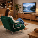 Poltrona Letto Reclinabile Chaise Lounge con Seduta Imbottita Convertibile in Velluto a Coste Verde      