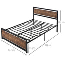 Struttura Letto Una Piazza e Mezzo 140x200 cm in Acciaio con Doghe Integrate Nero e Marrone Rustico