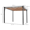 Pergola da Giardino 3X4m in Alluminio con Telo Scorrevole Nera e Beige