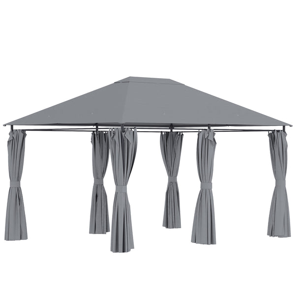 Gazebo 3x4 m con 6 Pareti Rimovibili 8 Fori di Drenaggio e 12 Picchetti in Acciaio e Poliestere Grigio e Nero prezzo