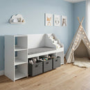 Scaffale Portagiochi per Bambini 3-8 Anni 137x40x80 cm con Libreria a 3 Livelli e Panca con Cuscino in MDF e Tessuto Bianco      