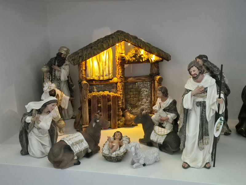 Presepe Natività 12 Pezzi 30 cm con Capanna Bianco 