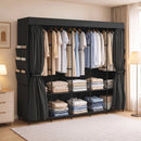 Armadio Salvaspazio 212x45x167 cm con 5 Aste 5 Ripiani 6 Tasche Laterali Ante Antipolvere con Zip in Tessuto Nero      