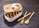 Porta Pranzo 1100 ml con Posate e Coperchio in Fibra di Bambù