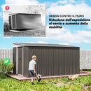 Casetta Box da Giardino Porta Attrezzi 345x280,5x169-201 cm con Porta Scorrevole in Acciaio Grigio  