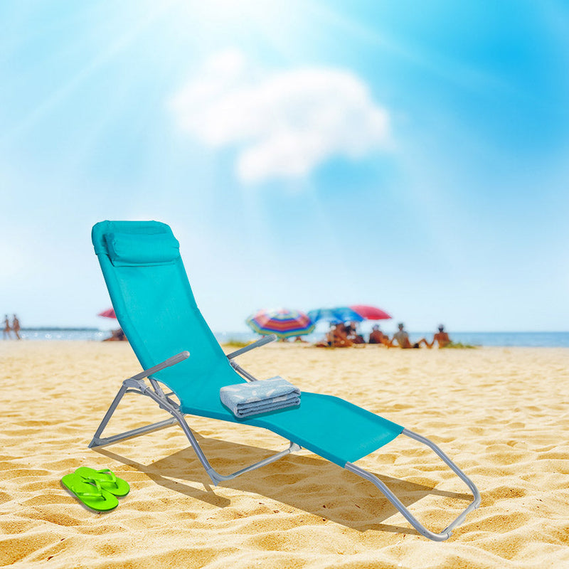 Lettino Prendisole Pieghevole da Giardino 151x60x93 cm in Acciaio e Textilene Turchese