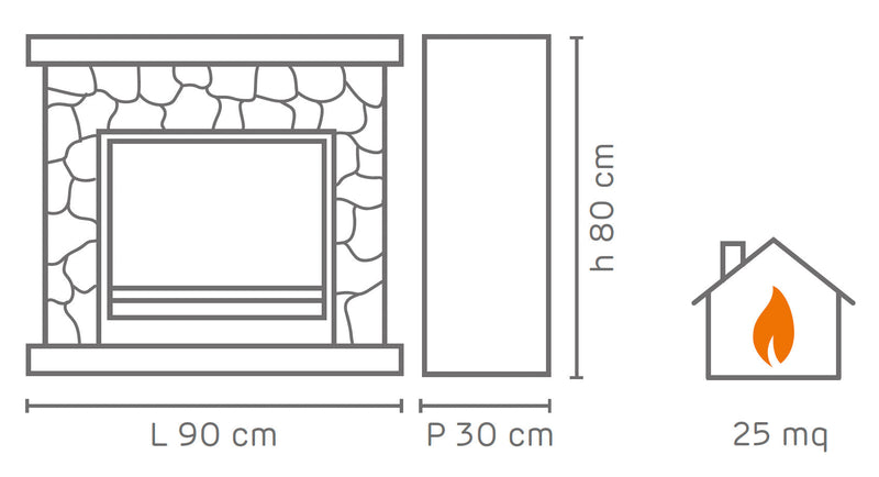 Camino a Bioetanolo da Pavimento 90x30x80 cm Sasso Effetto Pietra