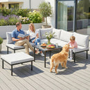 Set 6 Pezzi Mobili da Giardino Divano Angolare Poltrone con Cuscini e Tavolino in Metallo Grigio Chiaro      