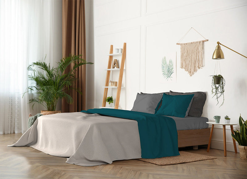 Set Lenzuola Sopra Sotto e Federe Doubleface Verde Petrolio\/Fumo Varie Misure