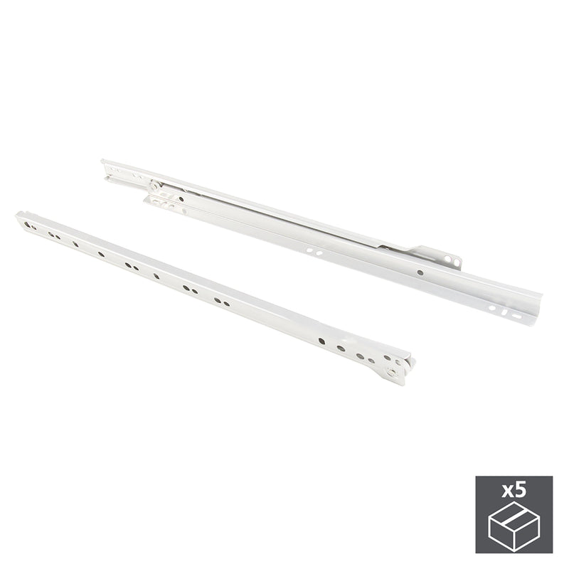 Kit Guide a Rotelle per Cassetti 800 mm a Estrazione Parziale Bianco 5 Pezzi Emuca