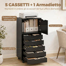 Mobile Archivio Porta Stampante 48x40x100 cm con 5 Cassetti e Ruote in Truciolato e Acciaio Nero      