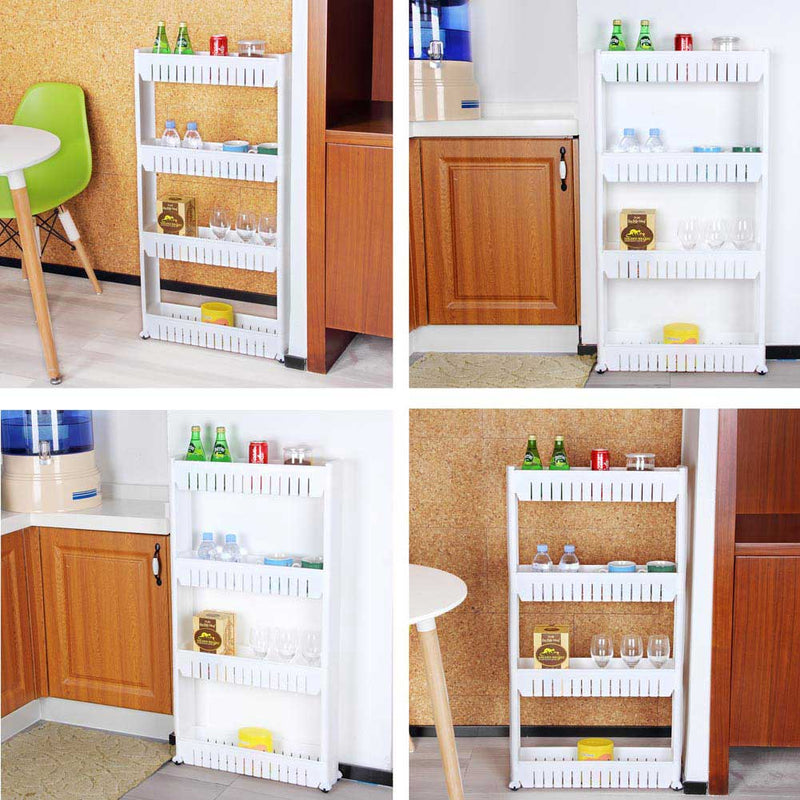 Carrello Carrellino Slim Salvaspazio Cucina Bagno Ripostiglio 4 Ripiani e 4Ruote
