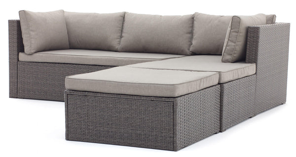 Garden Lounge Set Sofa mit Chaiselongue und Pouf aus grauem Polyrattan online