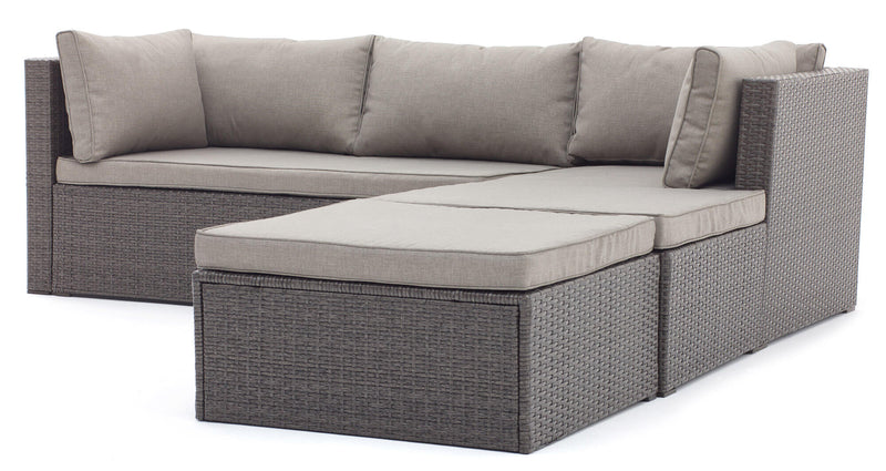 Set Salotto da Giardino Divano con Chaise Loungue e Pouf in Polyrattan Grigio