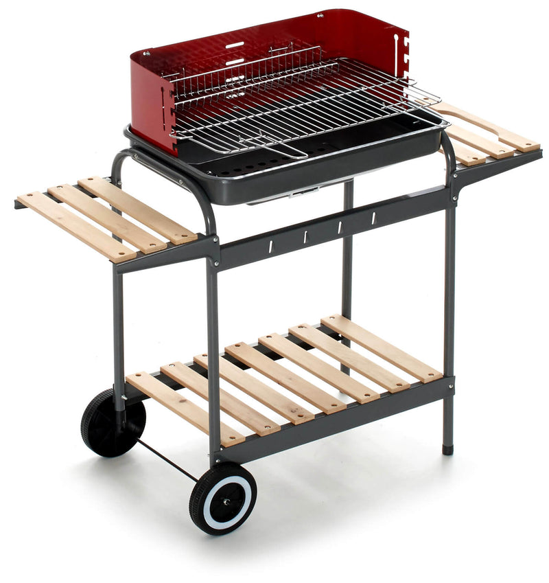 Barbecue a Carbone Carbonella 102x38x88,5 cm in Acciaio Nero e Rosso