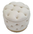 Puff Contenitore Rich Crema Ø55x42 cm in Legno Spugna Poliestere e Acciaio Crema e Oro