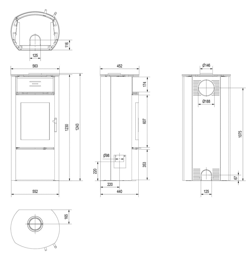 Stufa a Legna 10KW in Acciaio Flig Fremont Nera