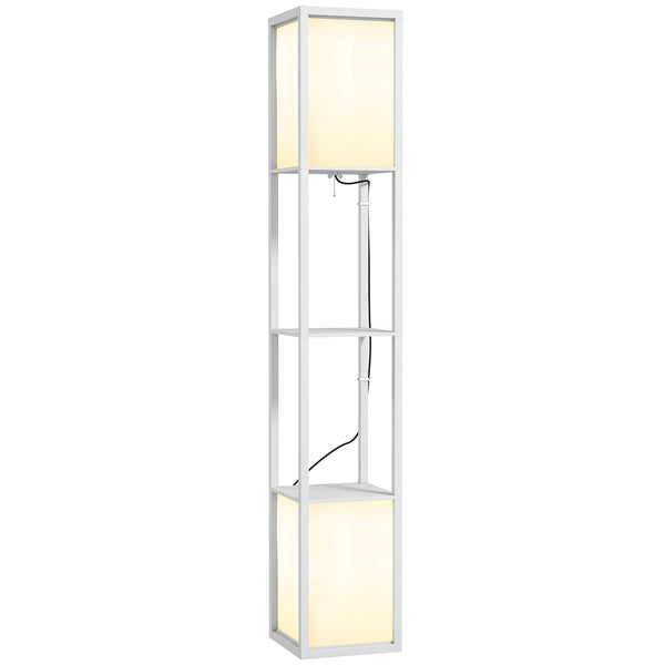 prezzo Lampada da Terra con 2 Paralumi E27 40W e 2 Ripiani 26x26x156 cm Bianco