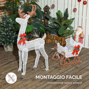 Renna Natalizia con Slitta con 170 LED Decorazione di Natale per Casa e Giardino in PP e Metallo Bianco e Rosso      