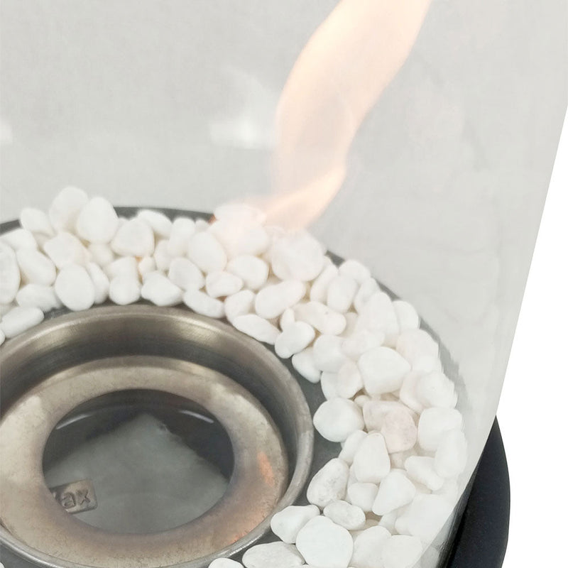 Camino a Bioetanolo da Tavolo Ø16x27 cm CALIDRIA per Interni ed Esterni in Vetro e Acciaio Nero Satinato