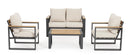 Set 4 Pezzi Salotto da Giardino con Divano 2 Poltrone e Tavolino in Alluminio e Polywood Leandro Antracite e Beige