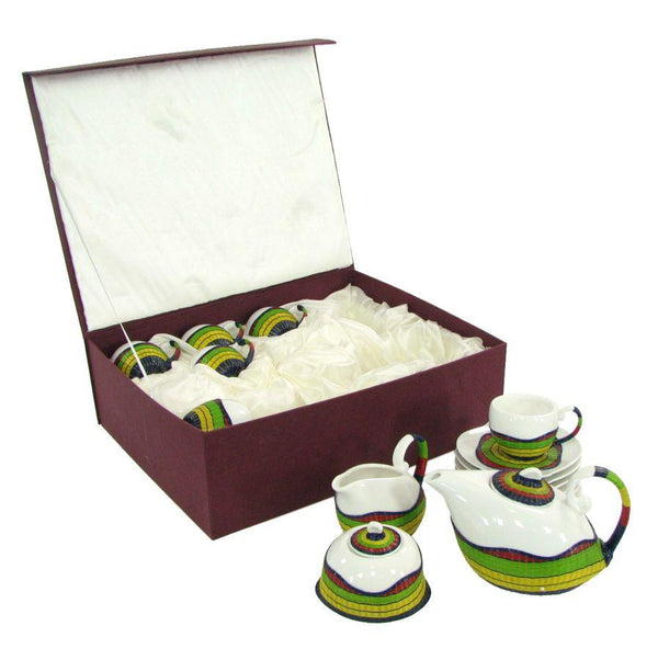 Set Tazze The 9 Pezzi con Teiera e Lattiera in Porcellana Decoro in Bambù Multicolor prezzo
