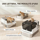 Lettiera per Gatti Chiusa 52L con Coperchio Ribaltabile Doppia Porta Paletta in Acciaio Inox Bianco      