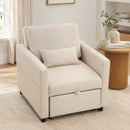 Poltrona Letto 3 in 1 78x94,5x83 cm con Schienale Regolabile in Tessuto Effetto Lino Bianco Crema      