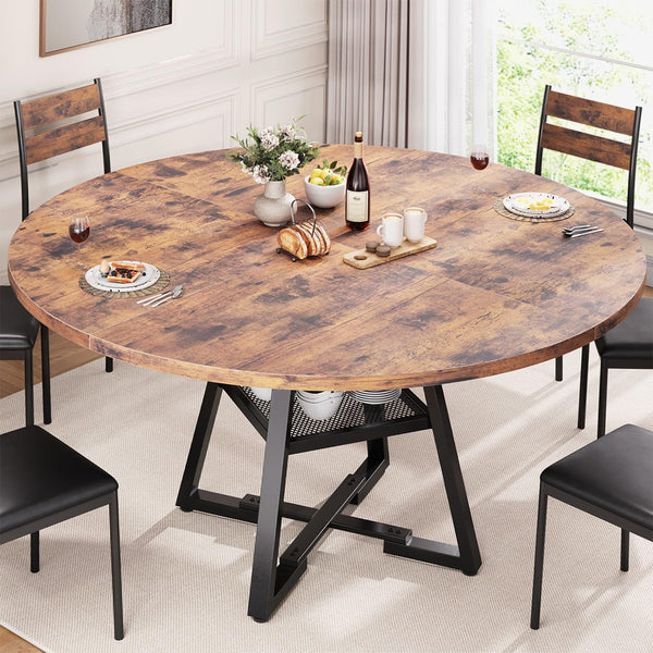 Tavolo per Sala da Pranzo Tondo Ø120 cm Stile Industrial con Ripiano Effetto Legno prezzo