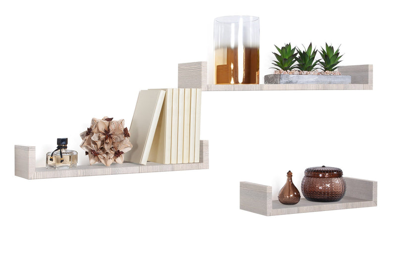 Set 3 Mensole da Parete 60-50-40x15,5x8 cm in Fibra di Legno Calamita Rovere Grigio