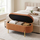 Panca Contenitore Ovale 72 L 107x42x45,5 cm con Coperchio Sollevabile in Velluto e Compensato Marrone      