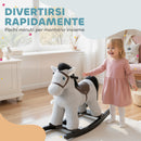 Cavallo a Dondolo con Suoni per Bambini da 2-5 Anni Coniglietto Incluso in Legno e Peluche Grigio      
