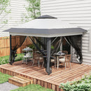 Gazebo Pieghevole con Prese d'Aria e Zanzariere 3,6x3,6m in Acciaio e Tessuto Oxford Grigio