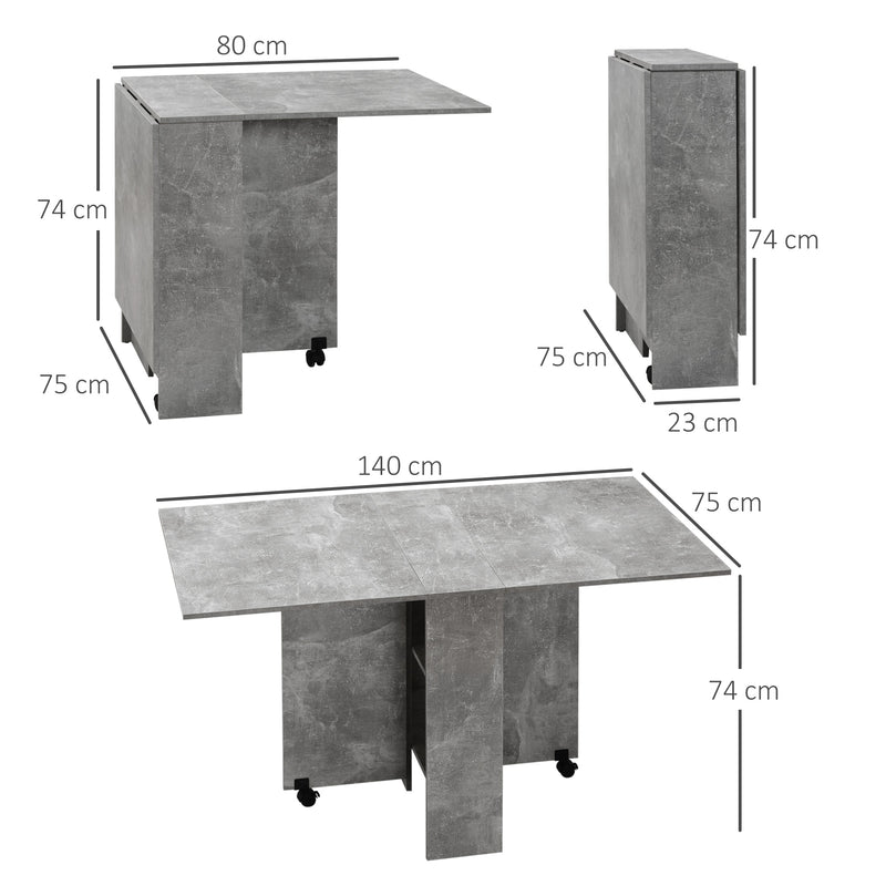 Tavolo Pieghevole Salvaspazio 75x140x74 cm con Ruote in Legno Grigio