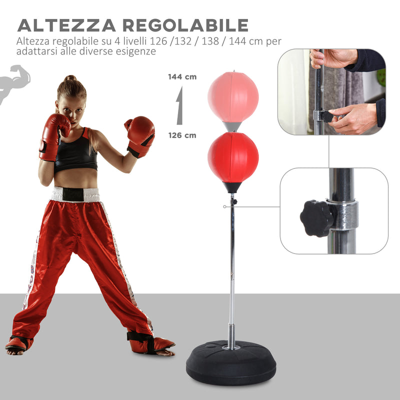 Punching Ball da Terra Altezza Regolabile Base Riempibile Ø43x126-144 cm Guantoni Inclusi Rosso 